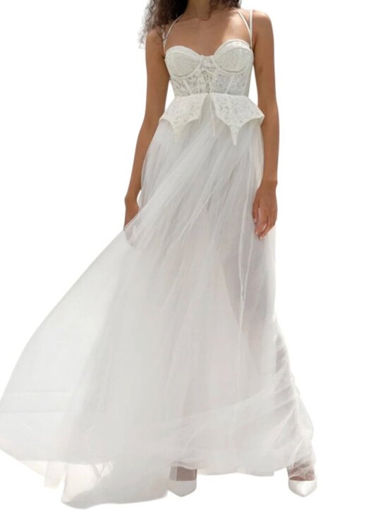 For Love And Lemons Dresses & Skirts - For Love & Lemons Lily Corset Tulle Bridal Dress White S NWT